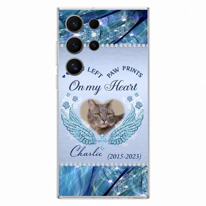 Custom Personalized Memorial Phone Case - Upload Photo - Memorial Gift Idea For Dog/ Cat Lover - You Left Paw Prints On My Heart - Case for iPhone/Samsung