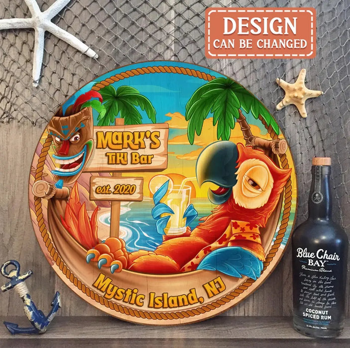 Custom Personalized Tiki Bar Round Wooden Sign - Summer Gift Idea For Family/ Friend