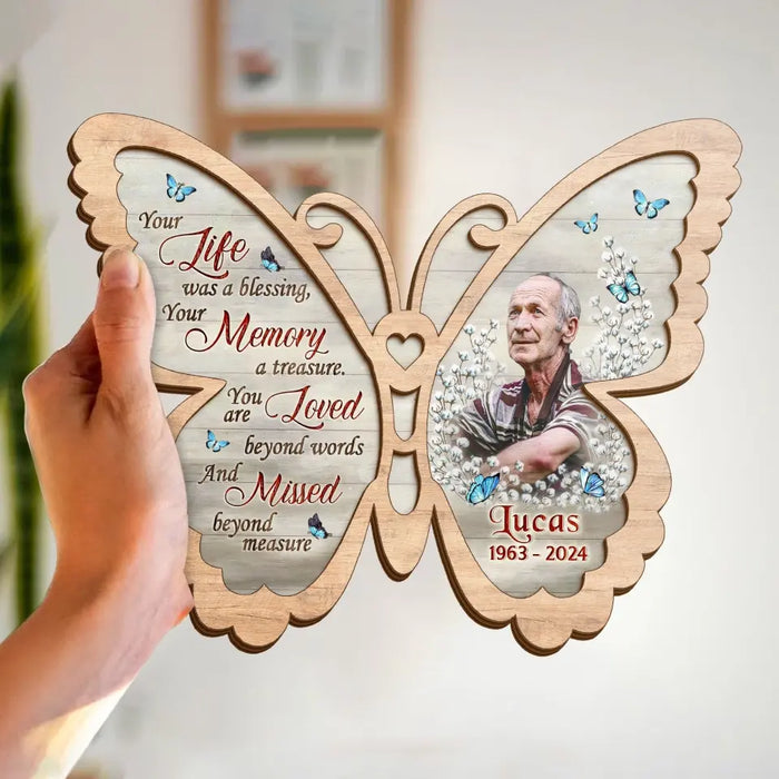 Custom Personalized Memorial Butterfly 2 Layered Wooden Art - Upload Photo - Gift Idea For Family Member/ Father's Day/ Mother's Day - You Are Loved Beyond Words And Missed Beyond Measure