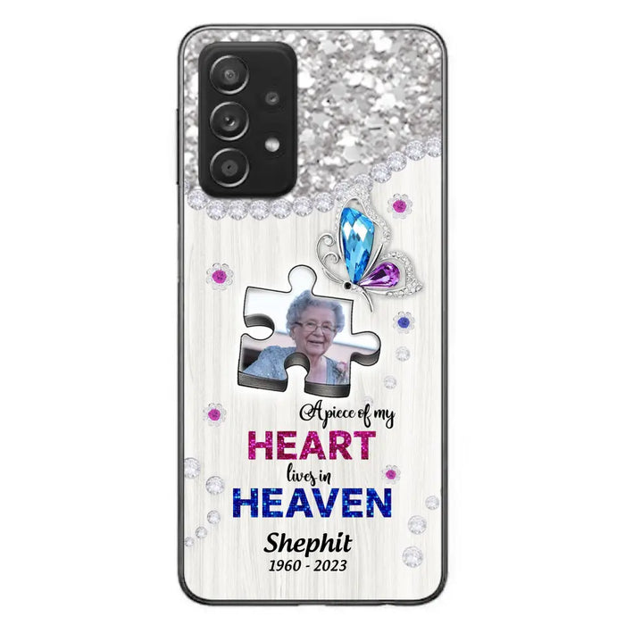 Custom Personalized Memorial Phone Case - Upload Photo - Memorial Gift Idea For Family Member -  A Piece Of My Heart Lives In Heaven - Case for iPhone/ Samsung