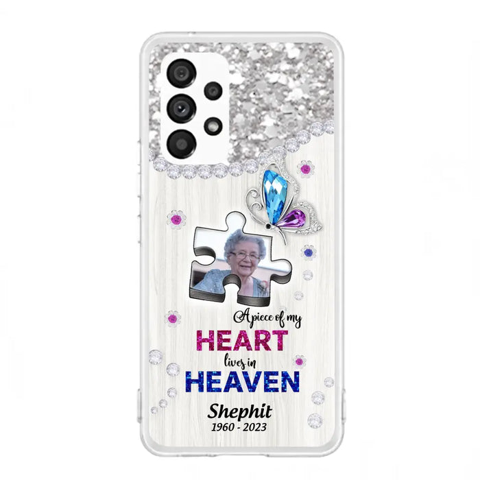 Custom Personalized Memorial Phone Case - Upload Photo - Memorial Gift Idea For Family Member -  A Piece Of My Heart Lives In Heaven - Case for iPhone/ Samsung