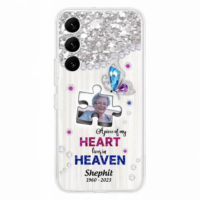 Custom Personalized Memorial Phone Case - Upload Photo - Memorial Gift Idea For Family Member -  A Piece Of My Heart Lives In Heaven - Case for iPhone/ Samsung