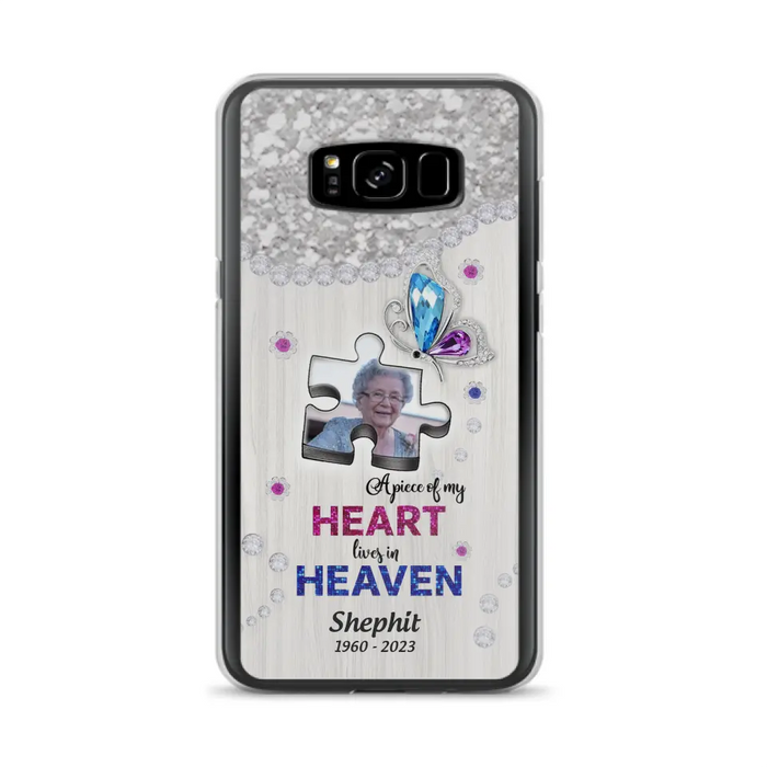 Custom Personalized Memorial Phone Case - Upload Photo - Memorial Gift Idea For Family Member -  A Piece Of My Heart Lives In Heaven - Case for iPhone/ Samsung