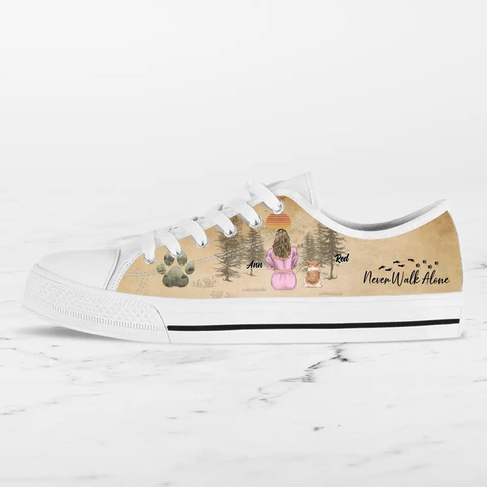 Custom Personalized Dog Mom Canvas Sneakers - Upto 4 Dogs - Mother's Day Gift Idea For Dog Lovers - Never Walk Alone