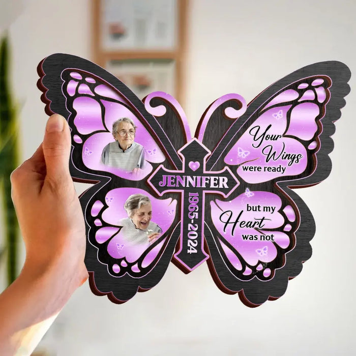 Custom Personalized Butterfly 2 Layered Wooden Art - Upload Upto 5 Photos - Memorial Gift Idea For Family Member - A Piece Of My Heart Lives In Heaven