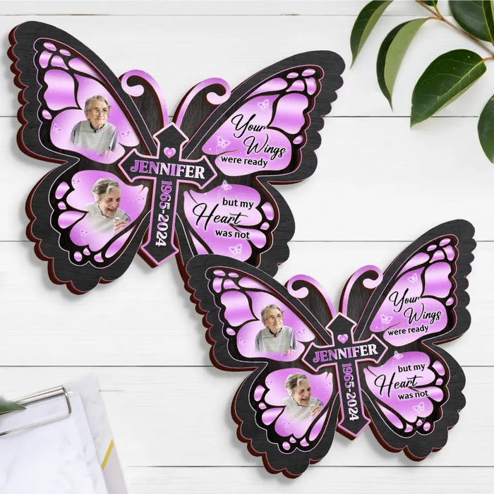 Custom Personalized Butterfly 2 Layered Wooden Art - Upload Upto 5 Photos - Memorial Gift Idea For Family Member - A Piece Of My Heart Lives In Heaven