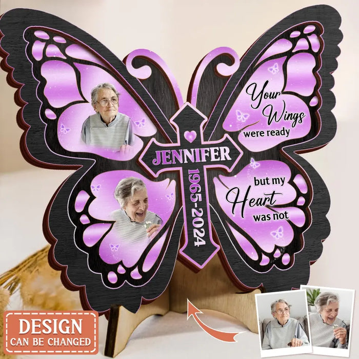 Custom Personalized Butterfly 2 Layered Wooden Art - Upload Upto 5 Photos - Memorial Gift Idea For Family Member - A Piece Of My Heart Lives In Heaven