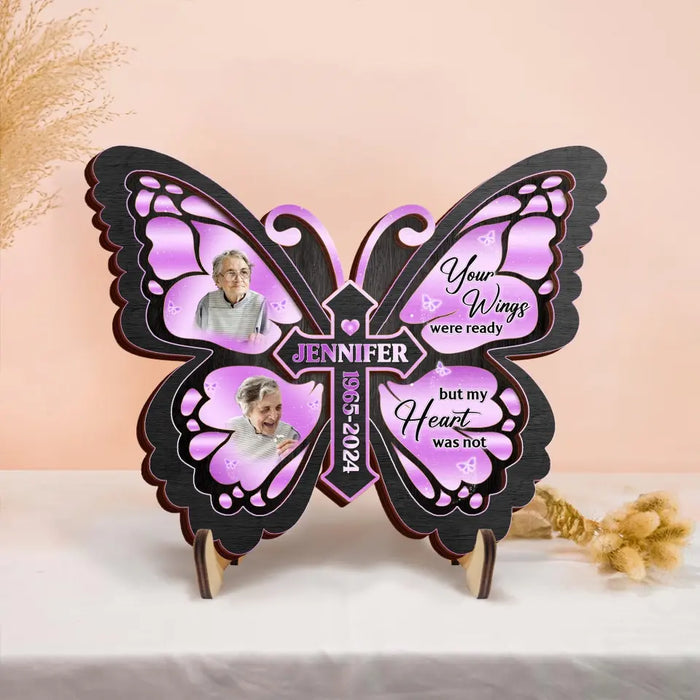 Custom Personalized Butterfly 2 Layered Wooden Art - Upload Upto 5 Photos - Memorial Gift Idea For Family Member - A Piece Of My Heart Lives In Heaven