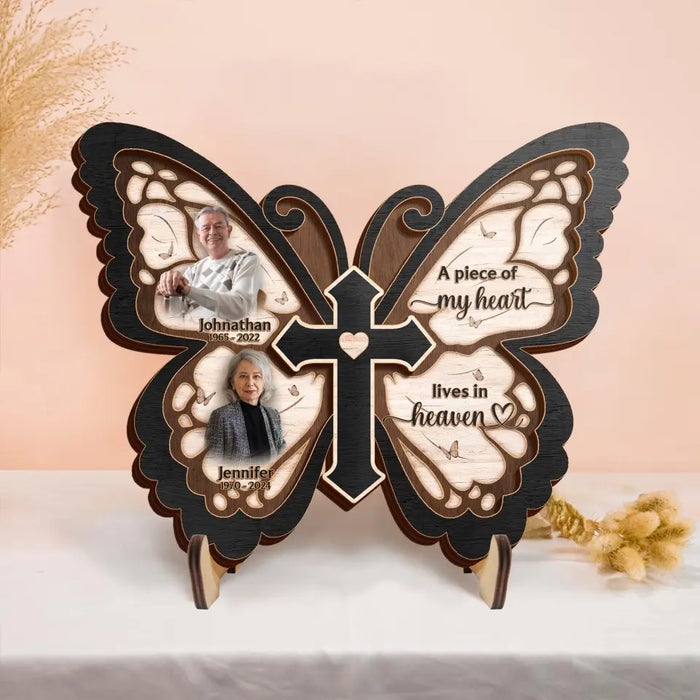 Custom Personalized Butterfly 2 Layered Wooden Art - Upload Upto 5 People - Memorial Gift Idea For Family Member - Pieces Of My Heart Live In Heaven