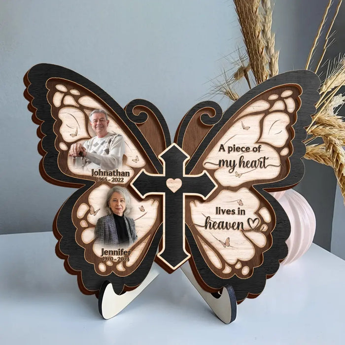 Custom Personalized Butterfly 2 Layered Wooden Art - Upload Upto 5 People - Memorial Gift Idea For Family Member - Pieces Of My Heart Live In Heaven