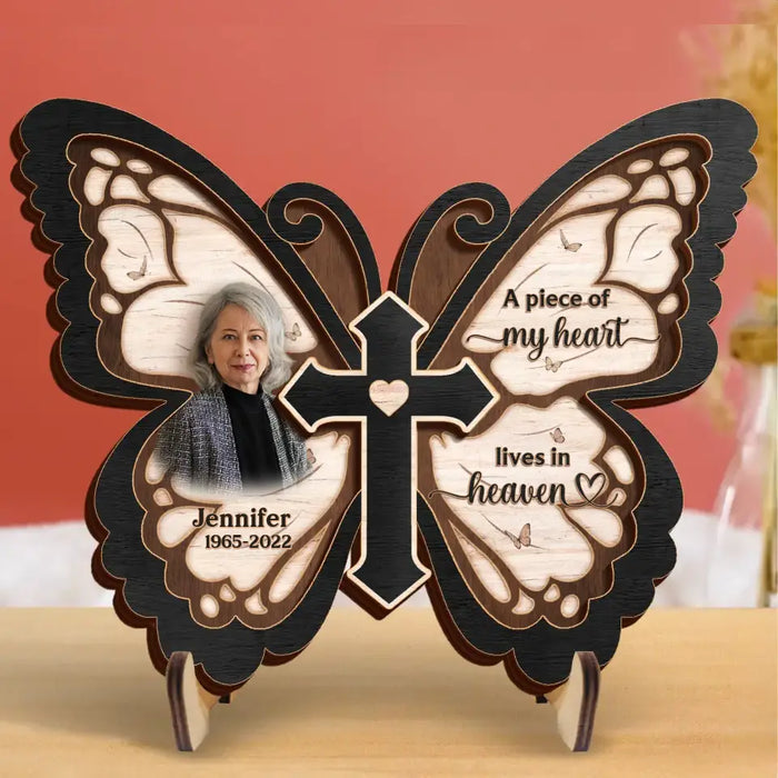 Custom Personalized Butterfly 2 Layered Wooden Art - Upload Upto 5 People - Memorial Gift Idea For Family Member - Pieces Of My Heart Live In Heaven