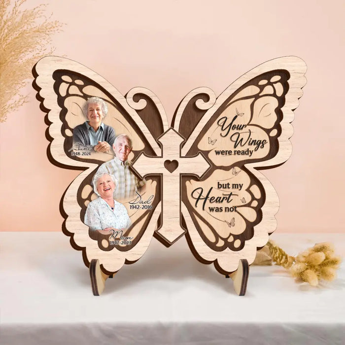 Custom Personalized Butterfly 2 Layered Wooden Art - Upload Up to 5 People - Memorial Gift Idea For Family Member - Your Wings Were Ready But My Heart Was Not