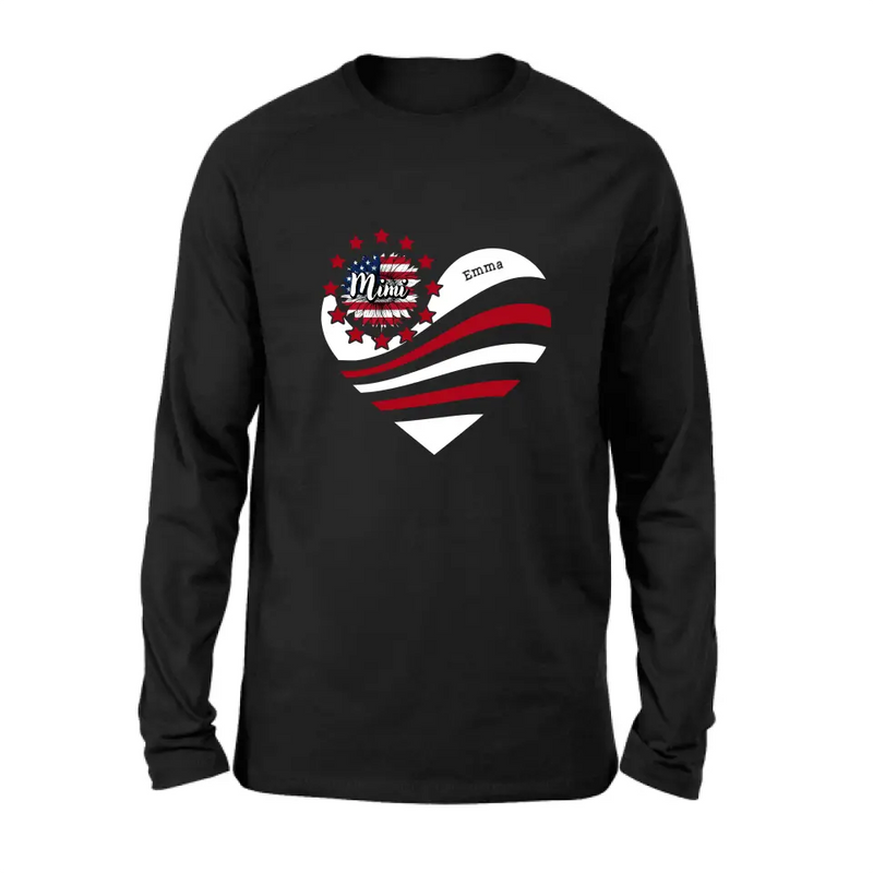 Personalized Grandma With Grandkids Sunflower American Flag T-Shirt/Hoodie - Up to 10 Kids - Gift Idea For Grandma/Mom/Independence Day/4th Of July