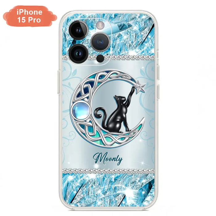 Custom Personalized Black Cat Moonstone Phone Case - Gift Idea For Cat Lover - Case For iPhone/ Samsung