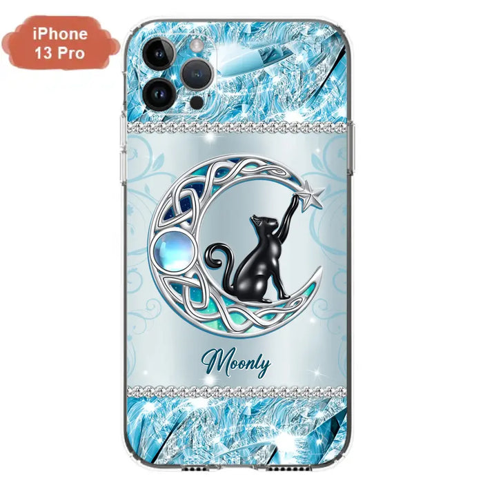 Custom Personalized Black Cat Moonstone Phone Case - Gift Idea For Cat Lover - Case For iPhone/ Samsung