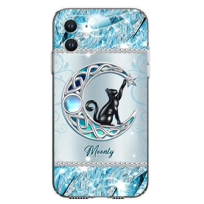 Custom Personalized Black Cat Moonstone Phone Case - Gift Idea For Cat Lover - Case For iPhone/ Samsung