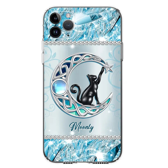 Custom Personalized Black Cat Moonstone Phone Case - Gift Idea For Cat Lover - Case For iPhone/ Samsung