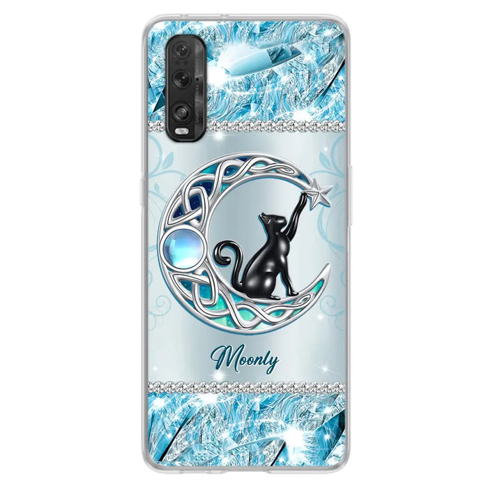 Custom Personalized Black Cat Moonstone Phone Case - Gift Idea For Cat Lover - Case For Oppo/ Huawei/ Xiaomi