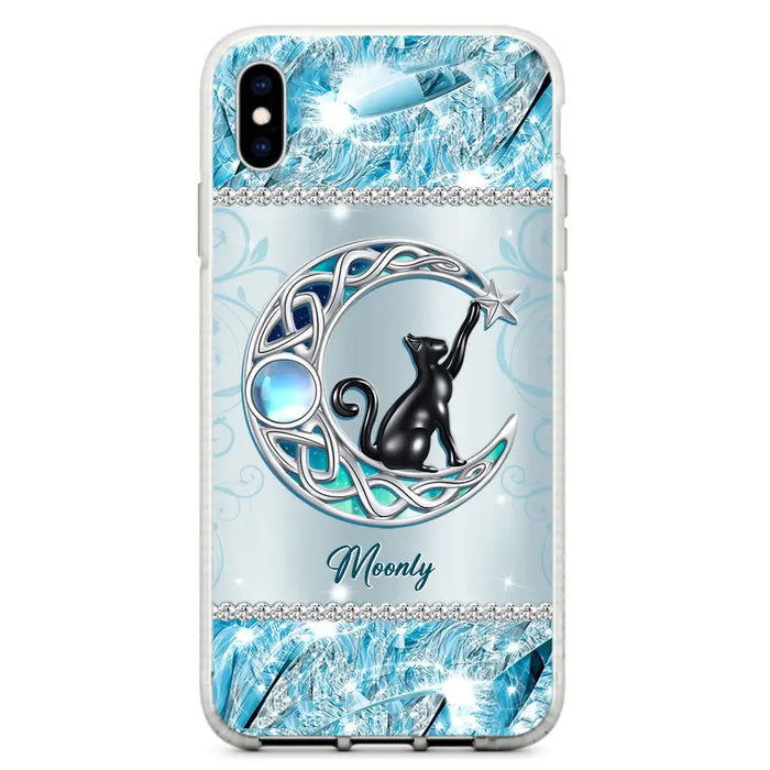 Custom Personalized Black Cat Moonstone Phone Case - Gift Idea For Cat Lover - Case For iPhone/ Samsung