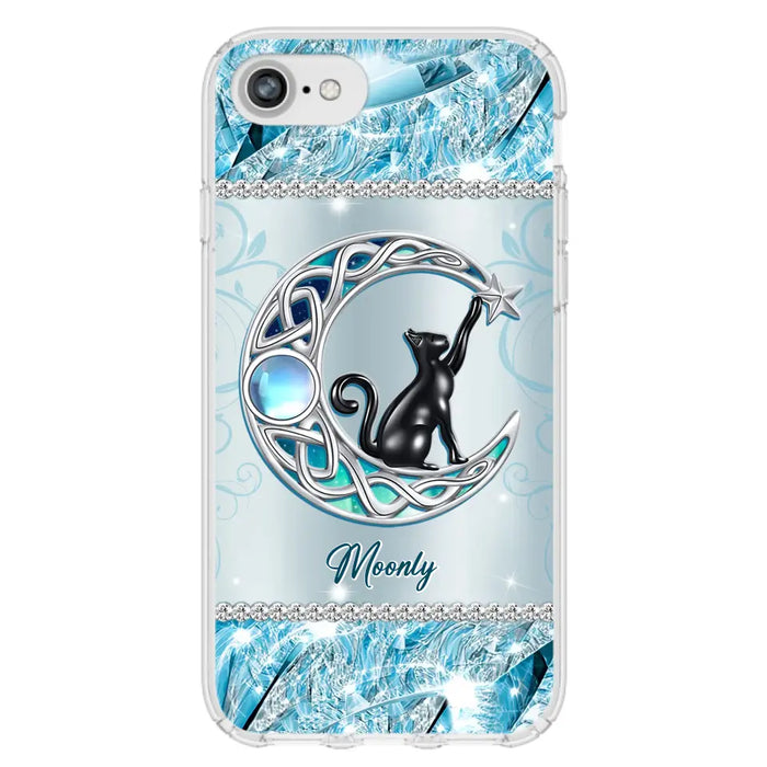 Custom Personalized Black Cat Moonstone Phone Case - Gift Idea For Cat Lover - Case For iPhone/ Samsung