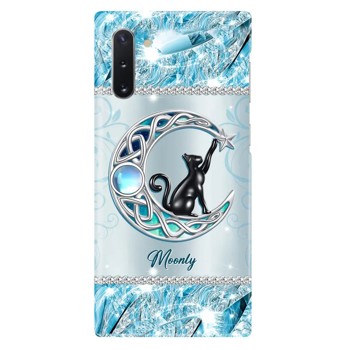 Custom Personalized Black Cat Moonstone Phone Case - Gift Idea For Cat Lover - Case For iPhone/ Samsung