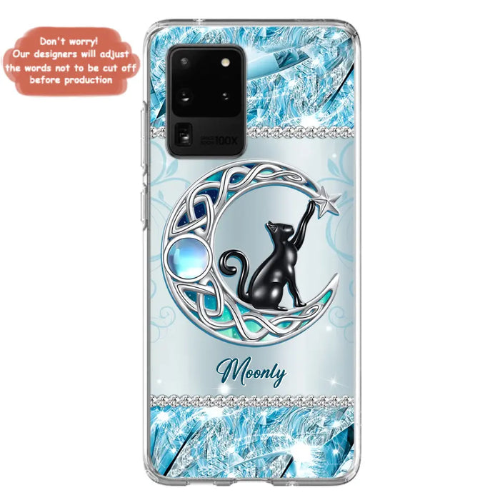 Custom Personalized Black Cat Moonstone Phone Case - Gift Idea For Cat Lover - Case For iPhone/ Samsung