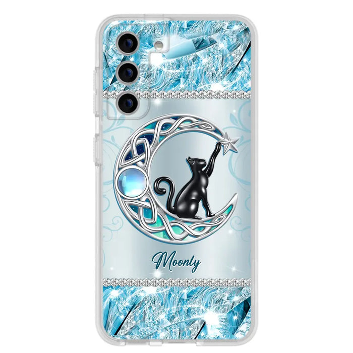 Custom Personalized Black Cat Moonstone Phone Case - Gift Idea For Cat Lover - Case For iPhone/ Samsung