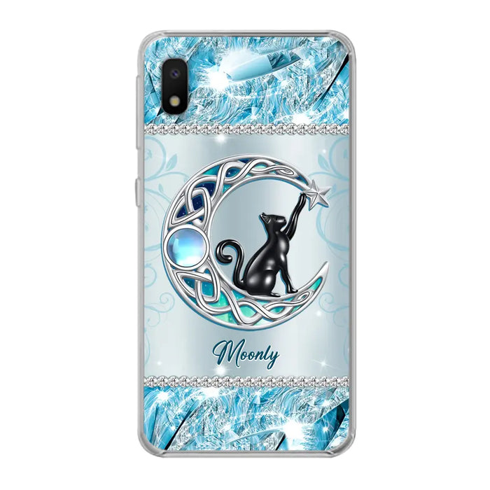 Custom Personalized Black Cat Moonstone Phone Case - Gift Idea For Cat Lover - Case For iPhone/ Samsung