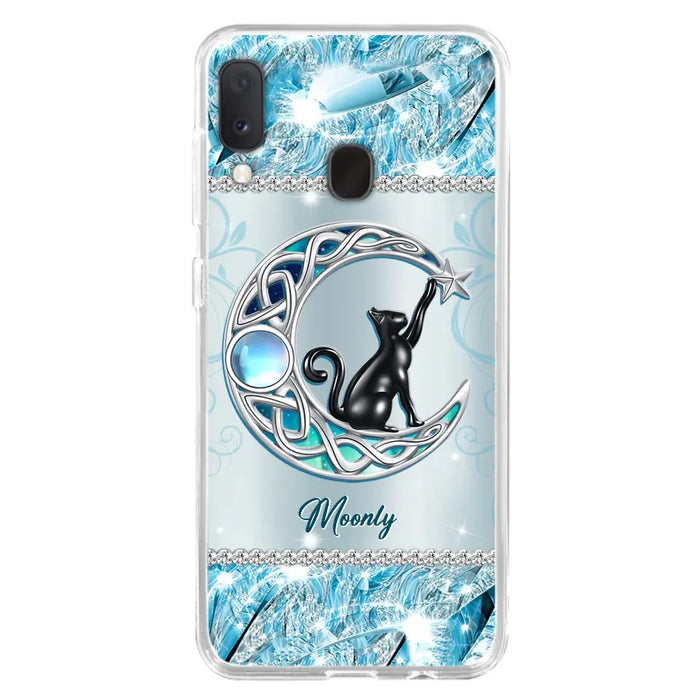 Custom Personalized Black Cat Moonstone Phone Case - Gift Idea For Cat Lover - Case For iPhone/ Samsung