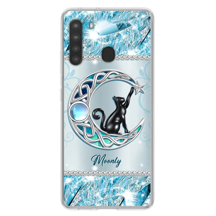 Custom Personalized Black Cat Moonstone Phone Case - Gift Idea For Cat Lover - Case For iPhone/ Samsung