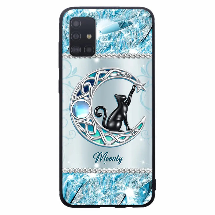 Custom Personalized Black Cat Moonstone Phone Case - Gift Idea For Cat Lover - Case For iPhone/ Samsung