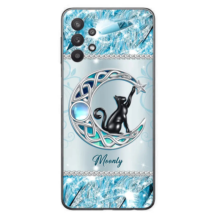 Custom Personalized Black Cat Moonstone Phone Case - Gift Idea For Cat Lover - Case For iPhone/ Samsung