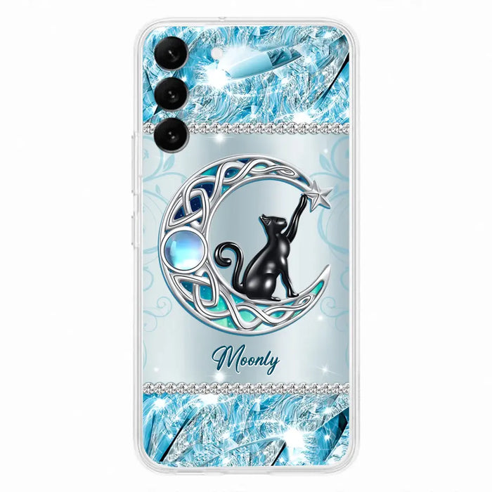 Custom Personalized Black Cat Moonstone Phone Case - Gift Idea For Cat Lover - Case For iPhone/ Samsung