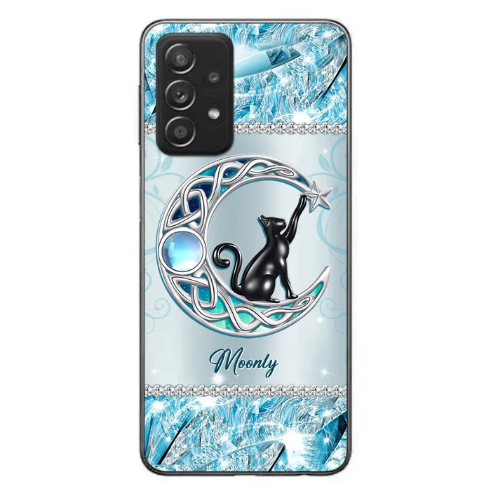 Custom Personalized Black Cat Moonstone Phone Case - Gift Idea For Cat Lover - Case For iPhone/ Samsung