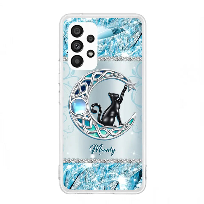 Custom Personalized Black Cat Moonstone Phone Case - Gift Idea For Cat Lover - Case For iPhone/ Samsung