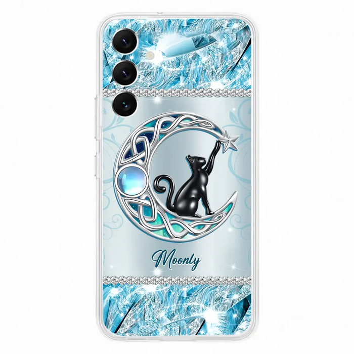 Custom Personalized Black Cat Moonstone Phone Case - Gift Idea For Cat Lover - Case For iPhone/ Samsung