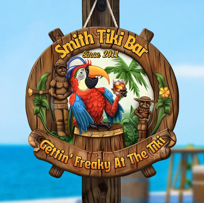 Custom Personalized Tiki Bar Wooden Sign - Gift Idea For Summer/ Family - Custom Family Name - Gettin' Freaky At The Tiki