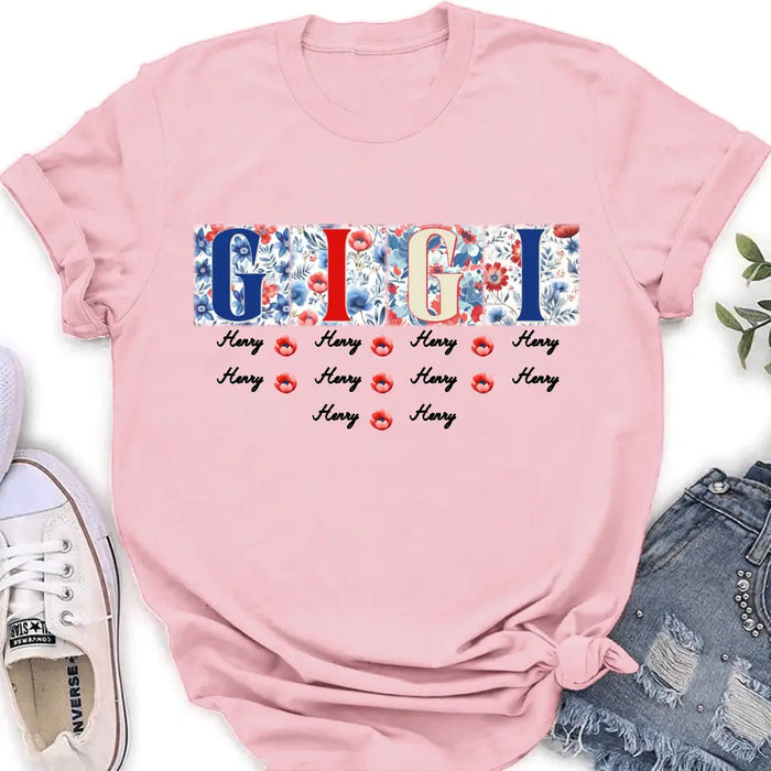 Custom Personalized Gigi T-shirt - Gift Idea From Kids to Gigi/ Grandma/ 4th of July - Custom Names with up to 10 Kids