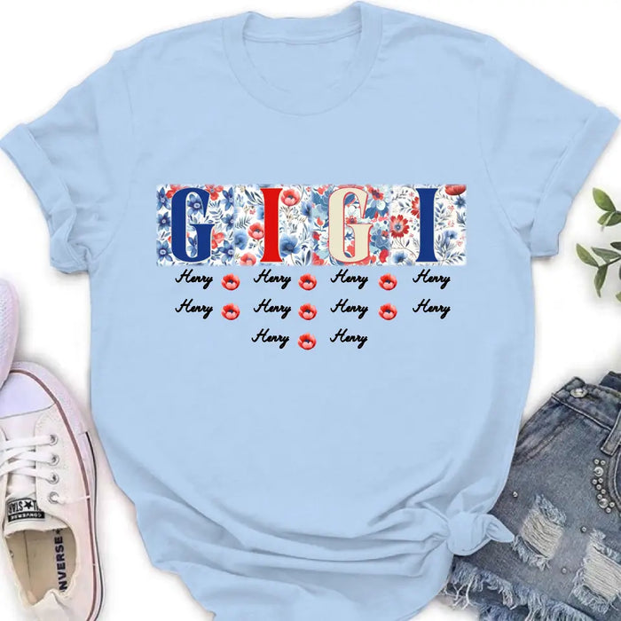 Custom Personalized Gigi T-shirt - Gift Idea From Kids to Gigi/ Grandma/ 4th of July - Custom Names with up to 10 Kids