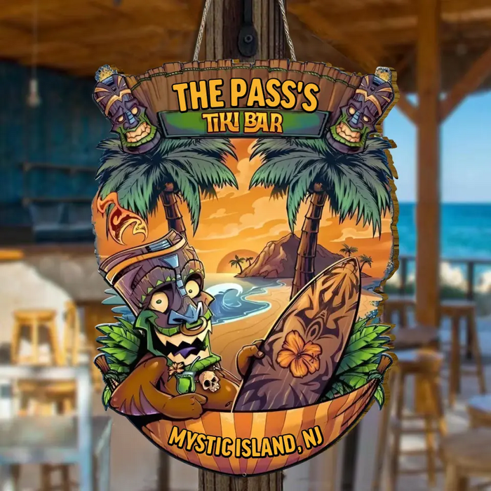 Custom Personalized Tiki Man Hammock Wooden Sign