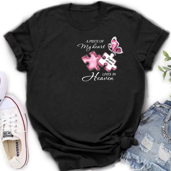 Custom Personalized Memorial Shirt/ Hoodie - Memorial Gift Idea For Family Member - A Piece Of My Heart Lives In Heaven