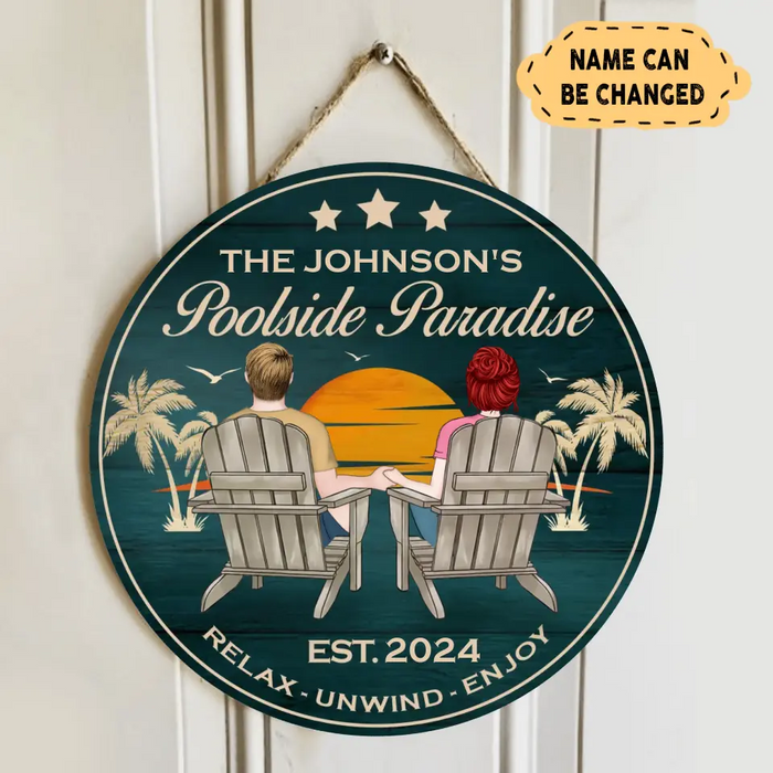 Custom Personalized Poolside Paradise Wooden Sign - Gift Idea For Couple/ Husband And Wife - Relax Unwind Enjoy