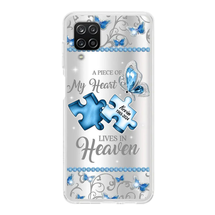 Custom Personalized Memorial Piece Phone Case - Memorial Gift For Family Member -  A Piece Of My Heart Lives In Heaven - Case for iPhone/Samsung