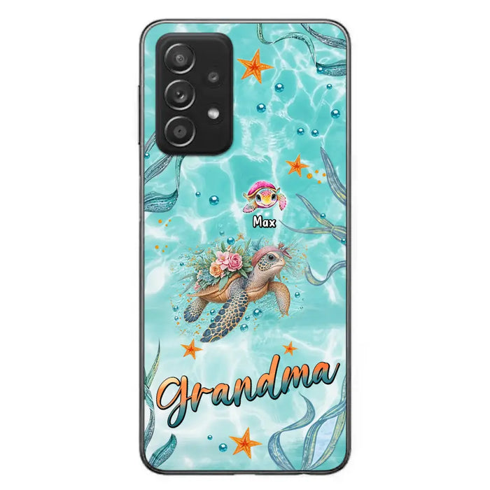 Custom Personalized Grandma Ocean Turtles Phone Case - Gift Idea For Grandma/ Mom - Up to 10 Kids - Case For iPhone/ Samsung