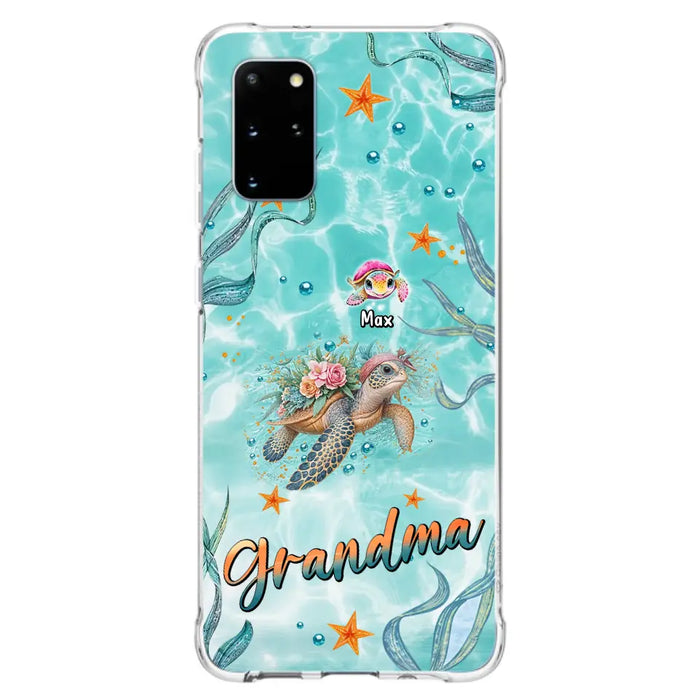 Custom Personalized Grandma Ocean Turtles Phone Case - Gift Idea For Grandma/ Mom - Up to 10 Kids - Case For iPhone/ Samsung