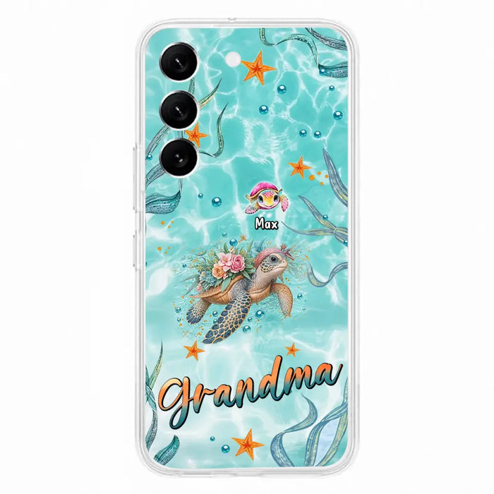 Custom Personalized Grandma Ocean Turtles Phone Case - Gift Idea For Grandma/ Mom - Up to 10 Kids - Case For iPhone/ Samsung