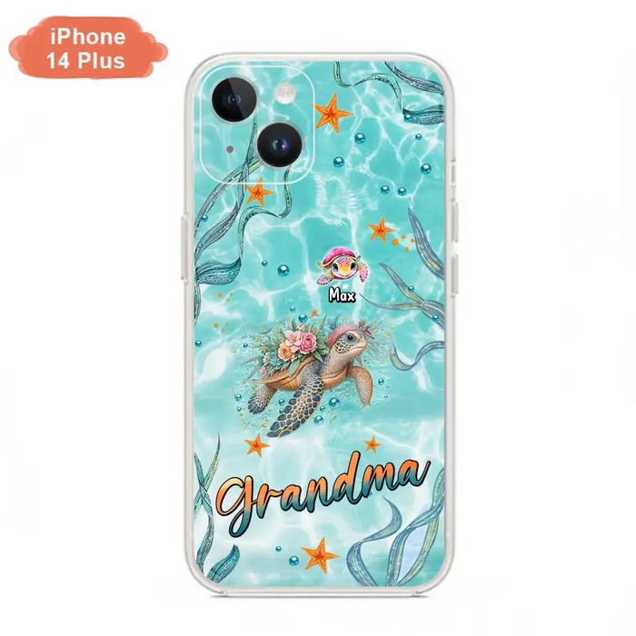 Custom Personalized Grandma Ocean Turtles Phone Case - Gift Idea For Grandma/ Mom - Up to 10 Kids - Case For iPhone/ Samsung