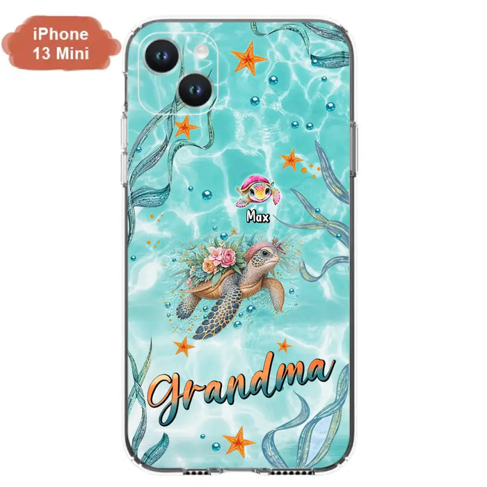 Custom Personalized Grandma Ocean Turtles Phone Case - Gift Idea For Grandma/ Mom - Up to 10 Kids - Case For iPhone/ Samsung