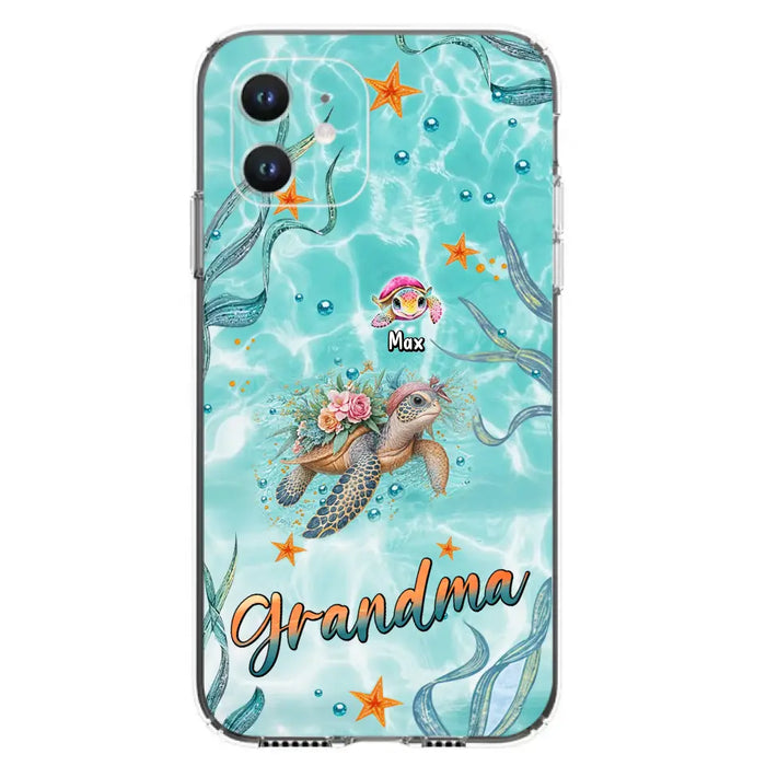 Custom Personalized Grandma Ocean Turtles Phone Case - Gift Idea For Grandma/ Mom - Up to 10 Kids - Case For iPhone/ Samsung