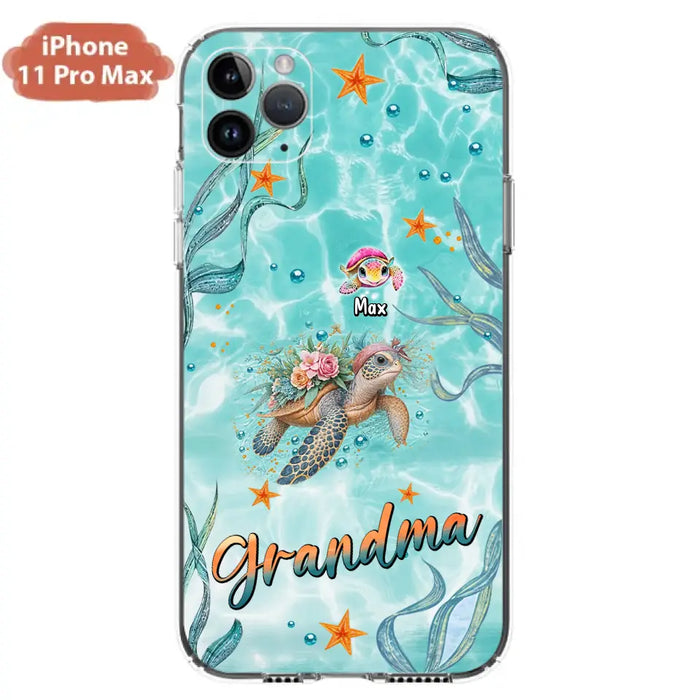 Custom Personalized Grandma Ocean Turtles Phone Case - Gift Idea For Grandma/ Mom - Up to 10 Kids - Case For iPhone/ Samsung